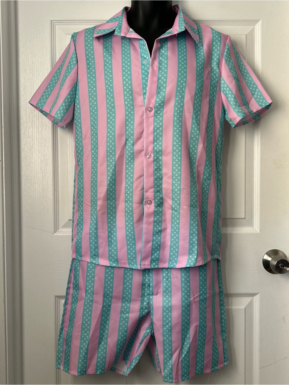 Men's Short-Sleeve Sleep Set in Pink and Teal Stripe